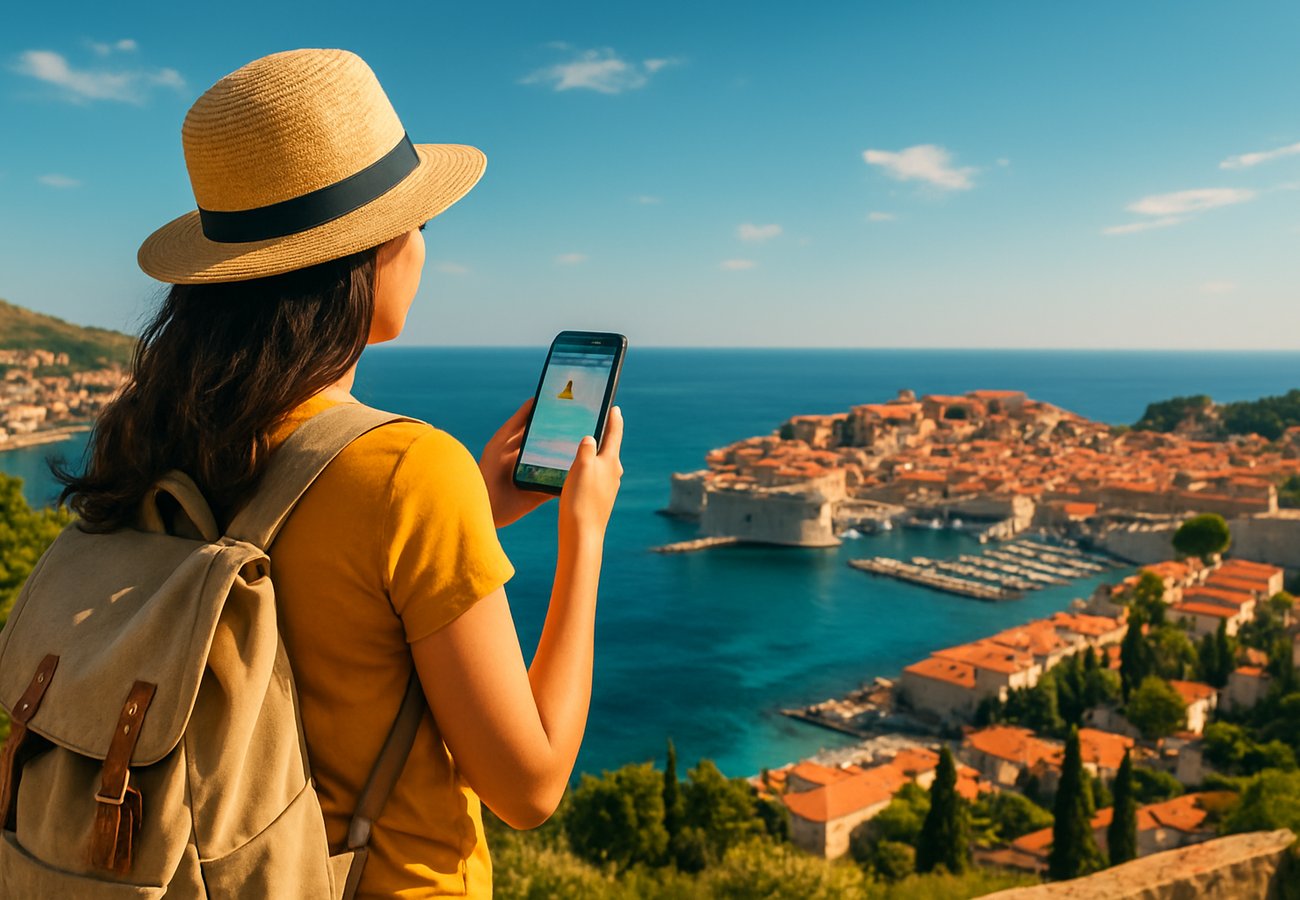 A traveler planning their next journey using digital tools and a map in a cozy setting