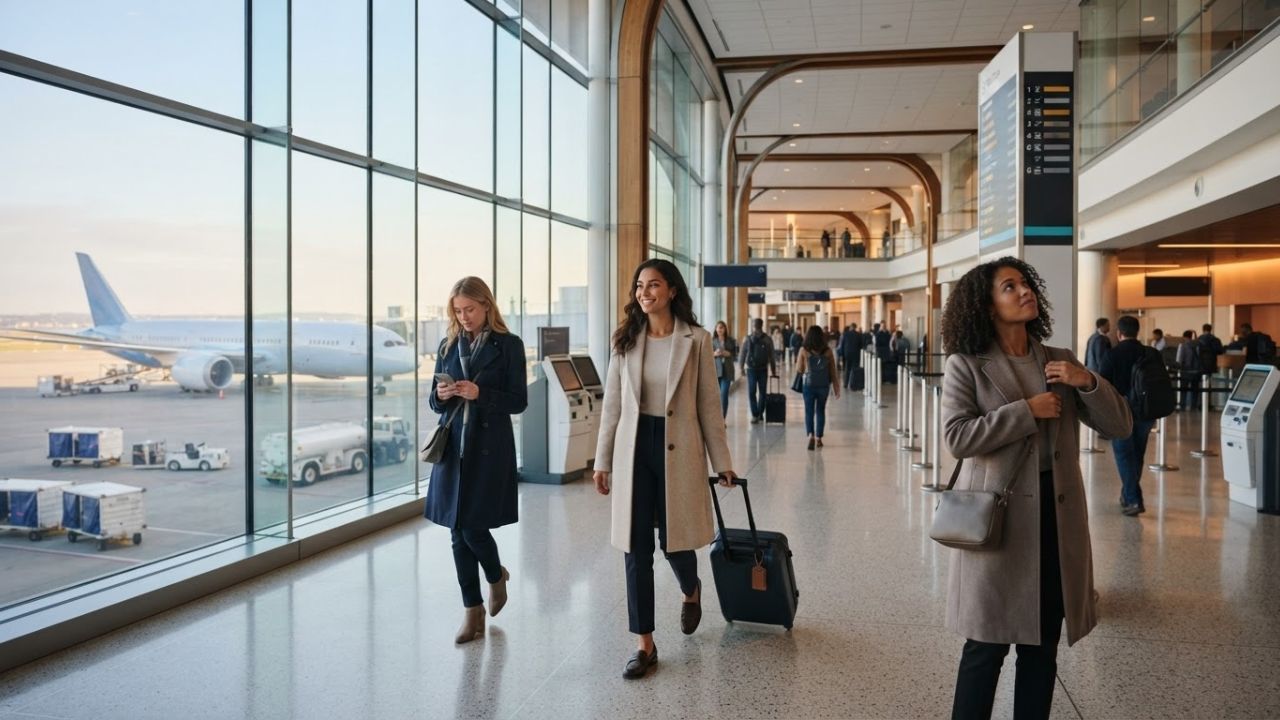 Boston Logan International Airport terminal exterior and aircraft on the tarmac at dawn, showing the New England hub's departure infrastructure in 2026