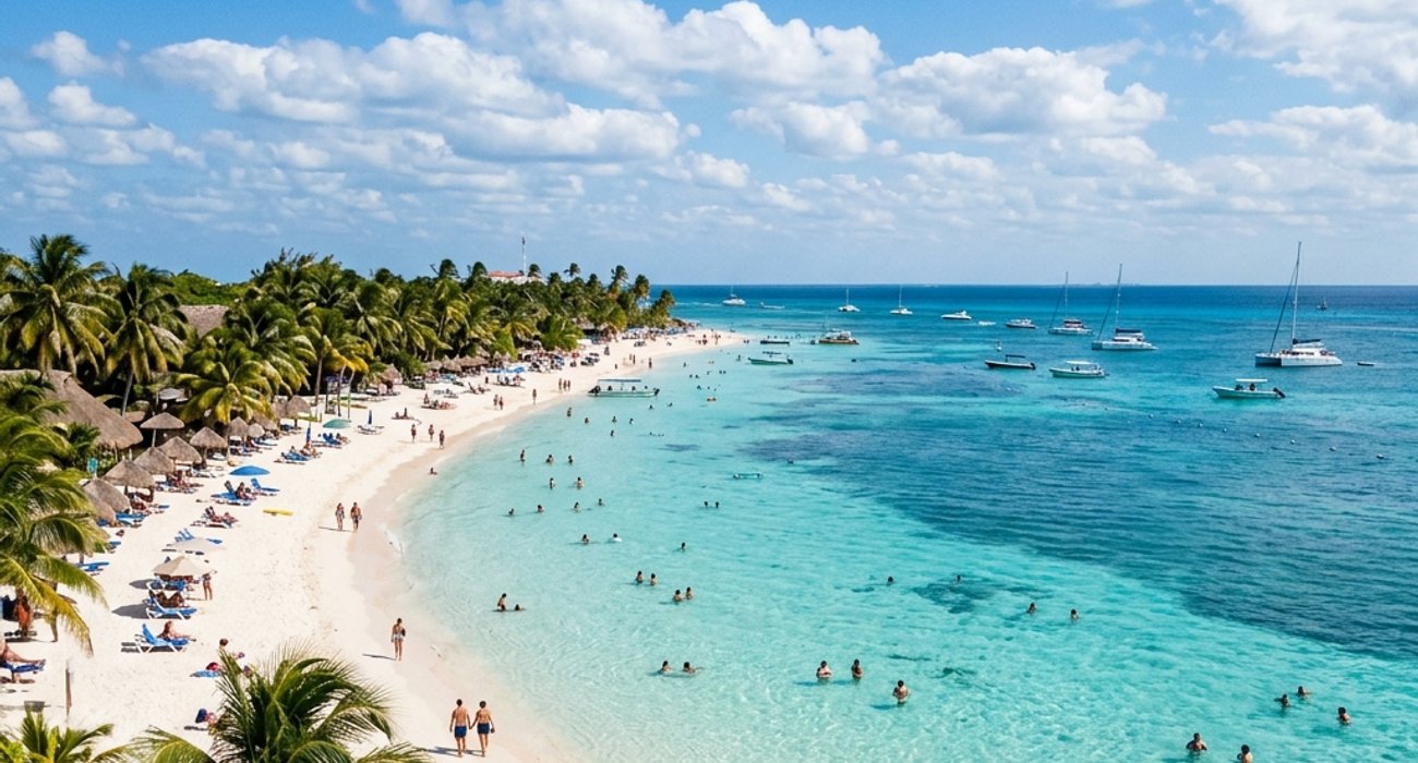 Scenic tropical view of Playa Norte beach in Isla Mujeres near Cancun