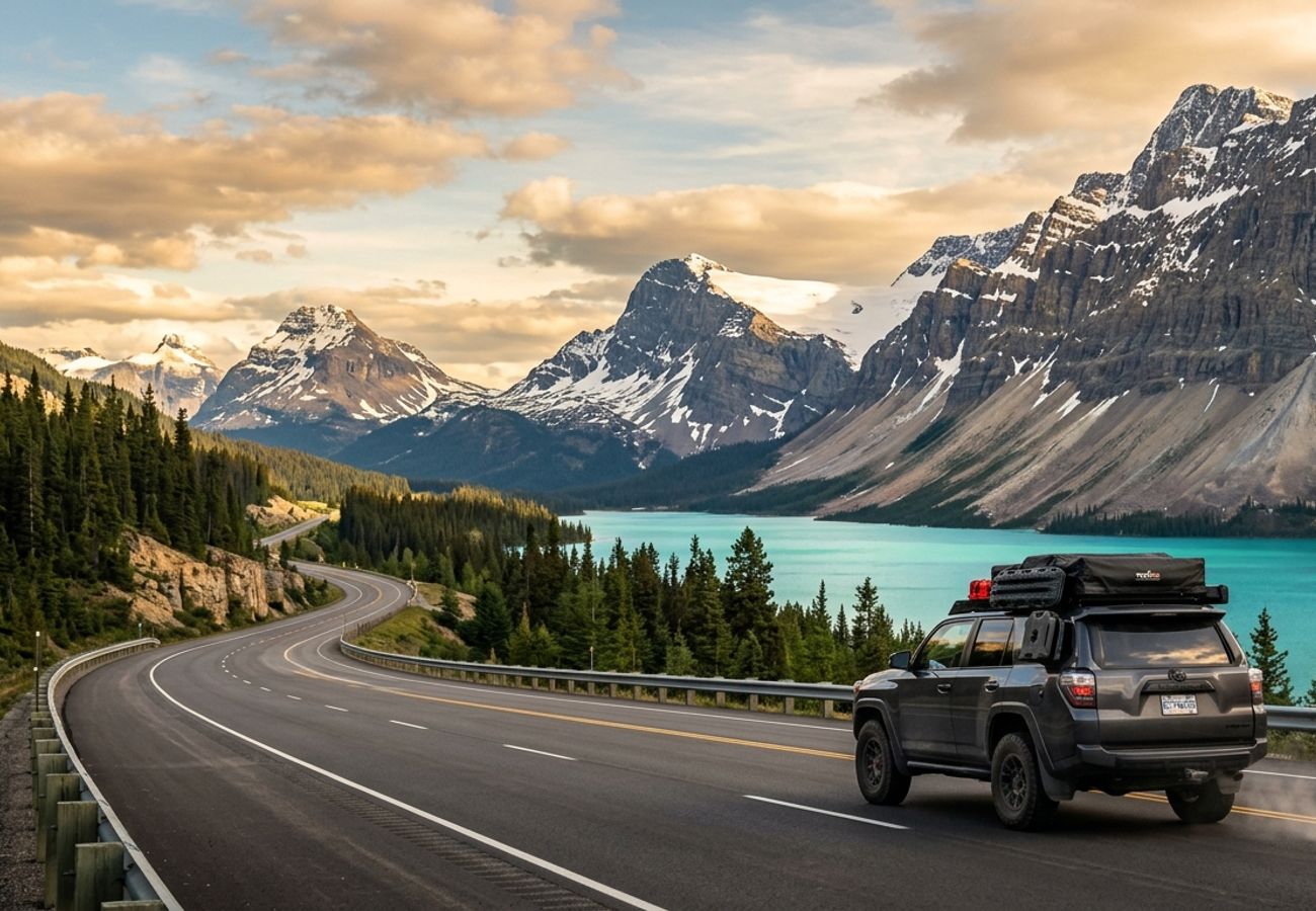 Winding alpine highway through the Rocky Mountains near the US Canada international border