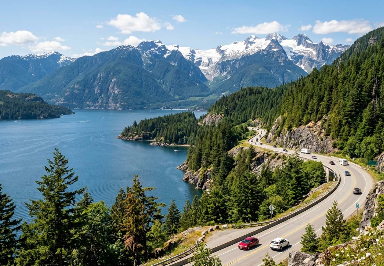 Sea-to-Sky Highway overlooking Howe Sound between Vancouver and Whistler