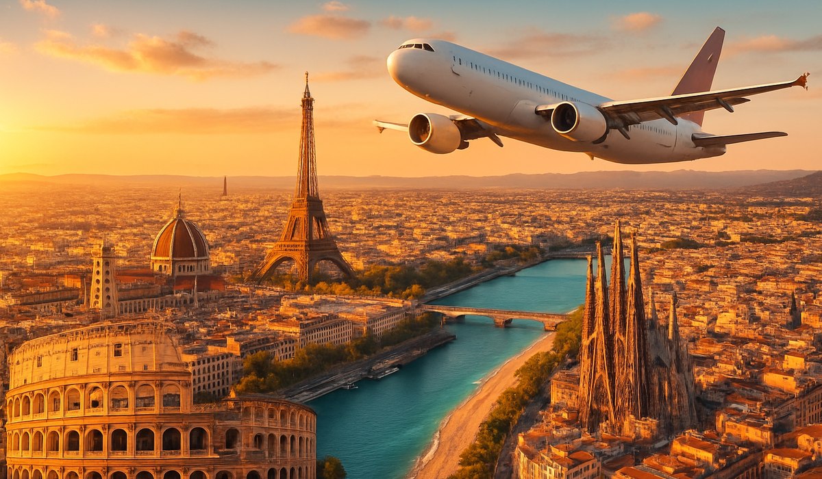 Australian travellers at European airport terminal, 2026