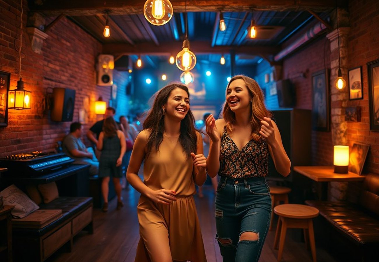 DJ performing in an unconventional venue with dancers in modern party setting