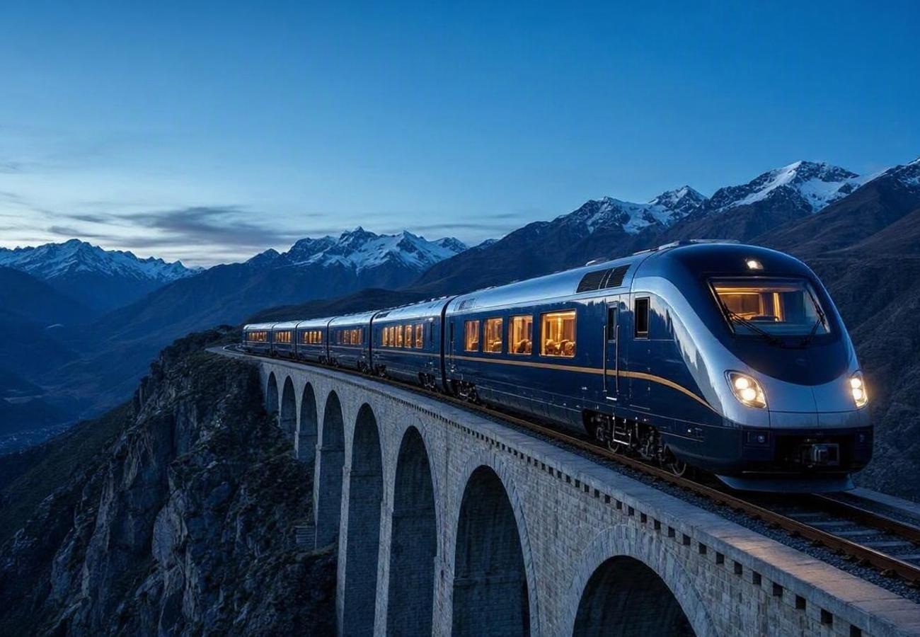 High altitude railway tracks crossing the Andes mountains between Chile and Argentina