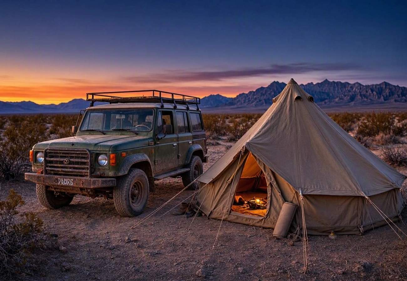 Electronic music festival setup in the Mojave Desert